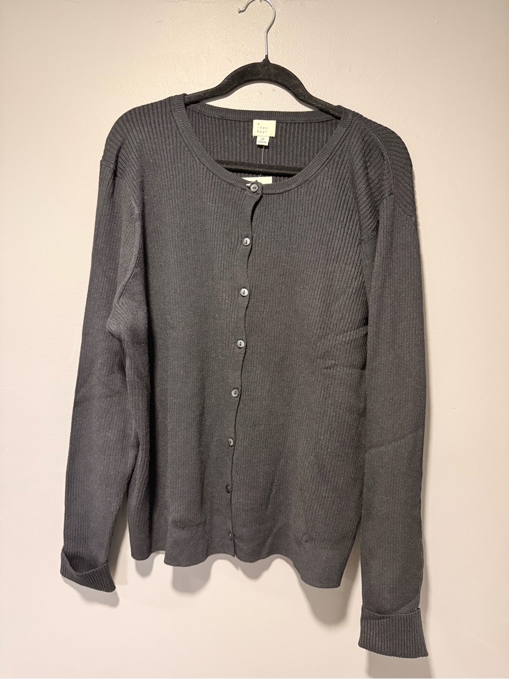 a new day black Ribbed Button Cardigan - Dark Gray